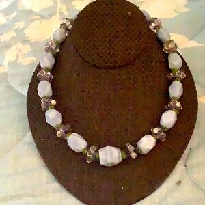 Lace agate and Purple amethyst peridot Gemstone Necklace with sterling closure